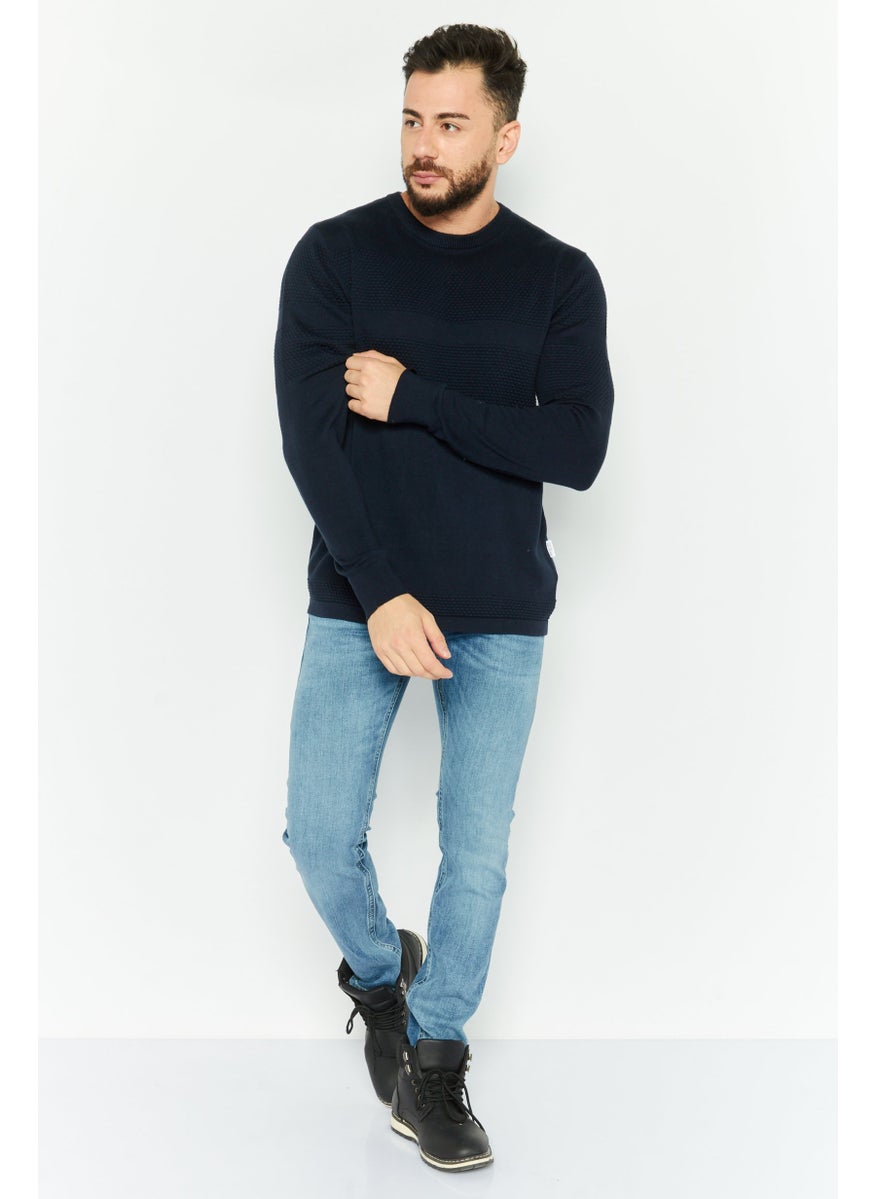 Selected Homme Men Crew Neck Textured Long Sleeves Sweater, Navy Blue  - Image 2