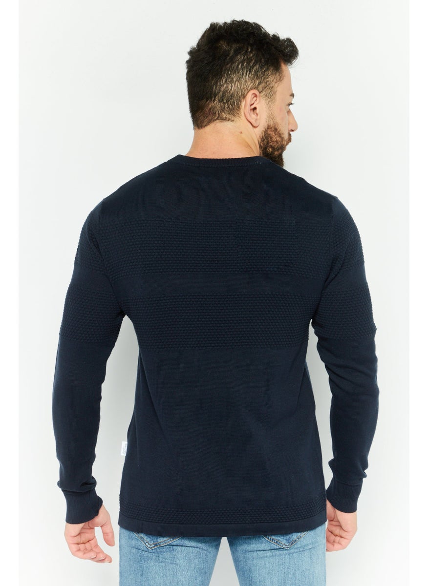 Selected Homme Men Crew Neck Textured Long Sleeves Sweater, Navy Blue  - Image 4