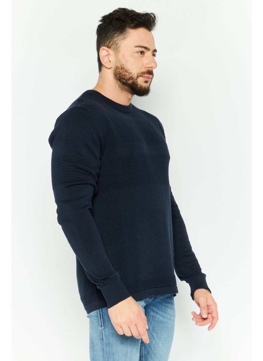Selected Homme Men Crew Neck Textured Long Sleeves Sweater, Navy Blue  - Image 3