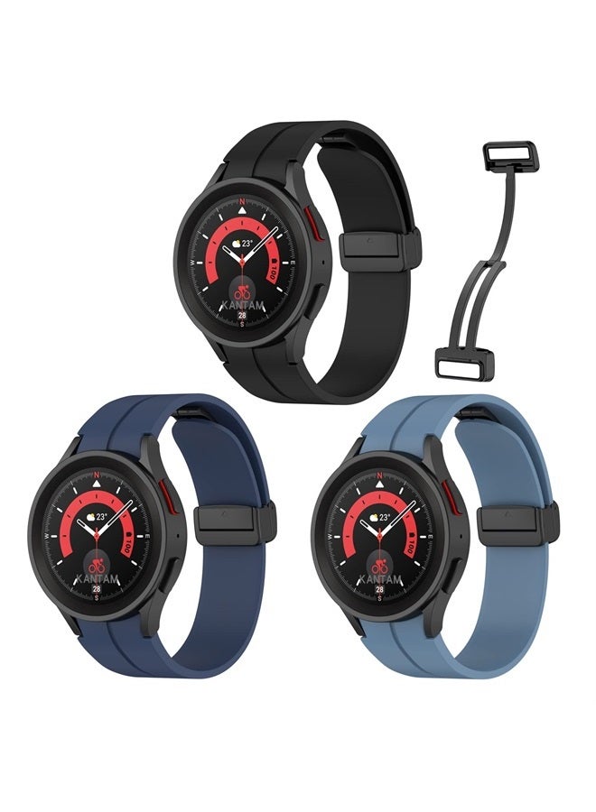 Epoosuo أحزمة Galaxy Watch 5 Pro 45mm / أحزمة Galaxy Watch 5 44mm 40mm، أحزمة رياضية من السيليكون بدون فجوة متوافقة مع حزام استبدال ساعة سامسونج Galaxy Watch 5 (مشبك أسود (أسود / أزرق مكتبي / كحلي) - Image 1