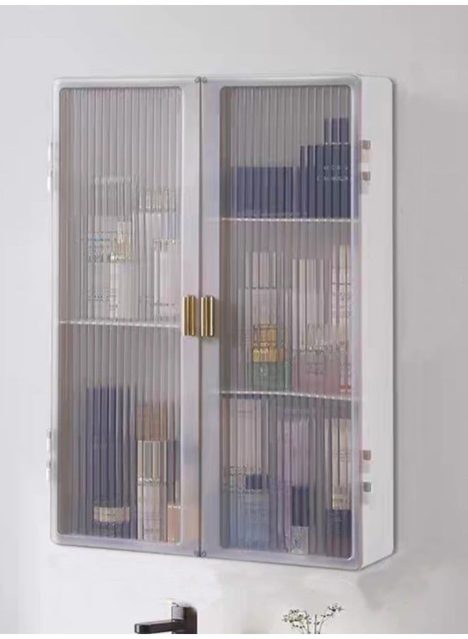 NKX Bathroom Storage Rack Transparent Wall Mount Cabinet White - Image 1