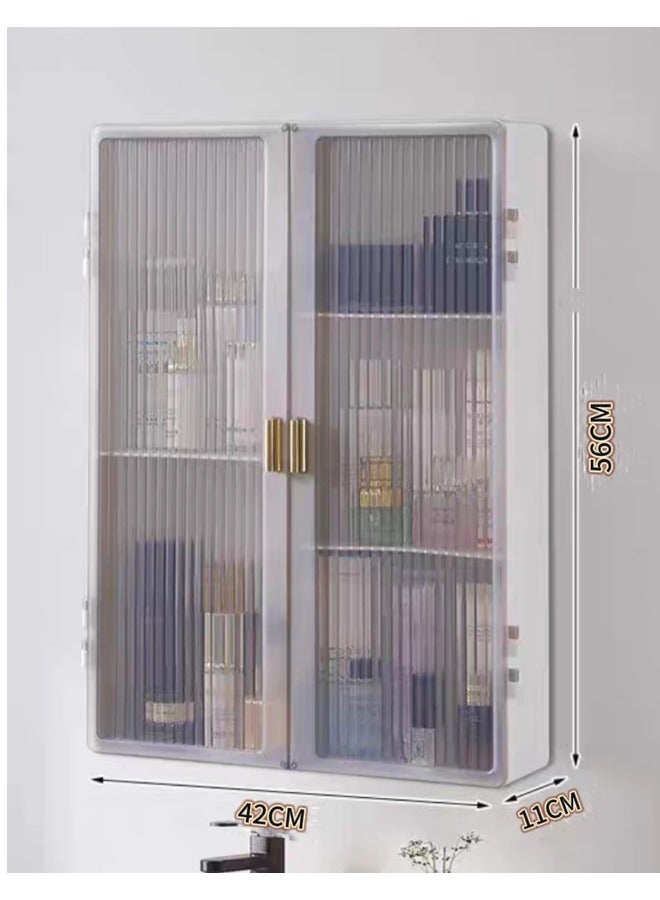 NKX Bathroom Storage Rack Transparent Wall Mount Cabinet White - Image 2