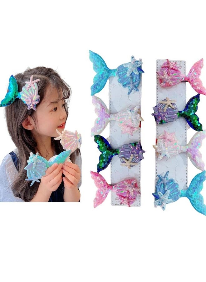 Samyak Pack Of 8 Pcs Mermaid Hair Clips Seashell Cute Alligator Hair Pins Barrettes Sequined Starfish Headwear For Babies Kids Girls - Image 1
