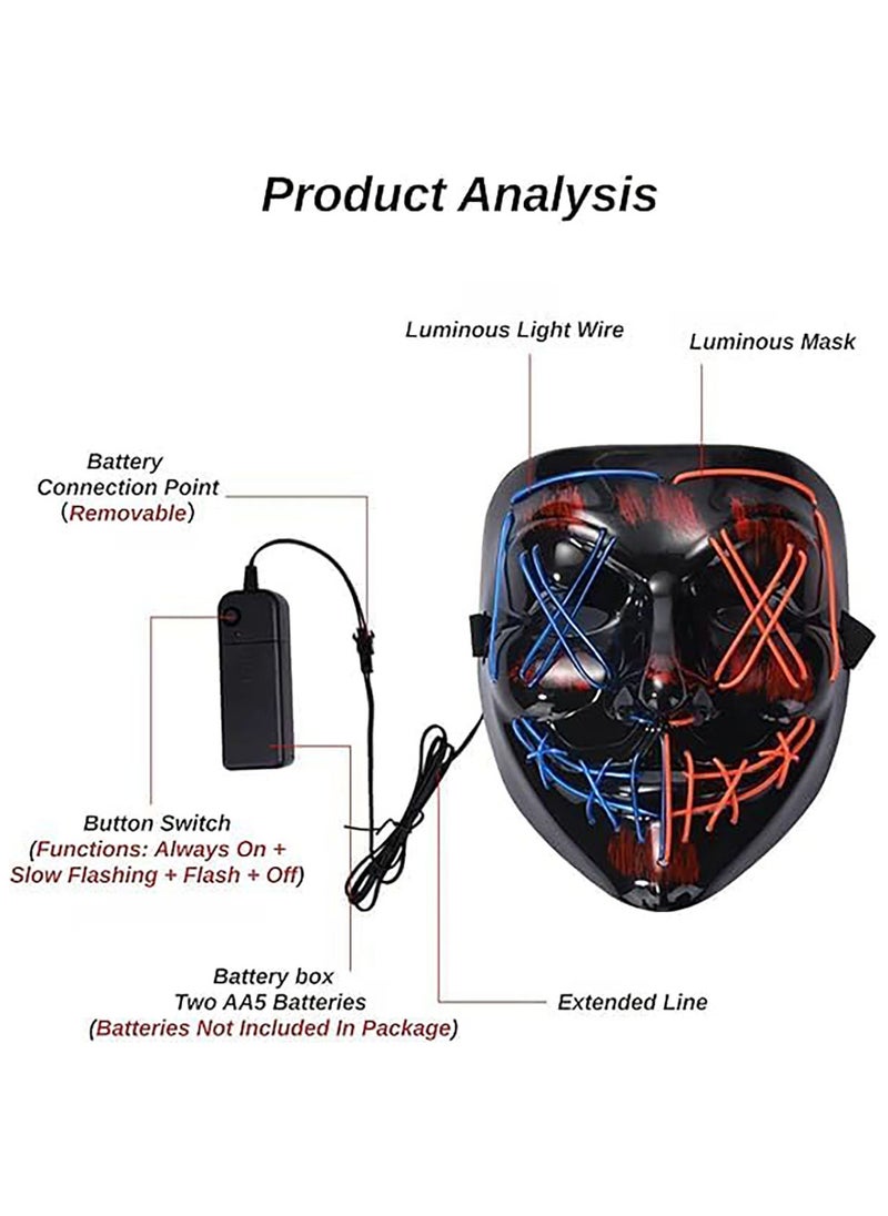AUTOYSUR - LED Mask, LED Light up Mask Scary Mask for Festival Party, 2 colors Mask with 3 Light Modes - Image 1