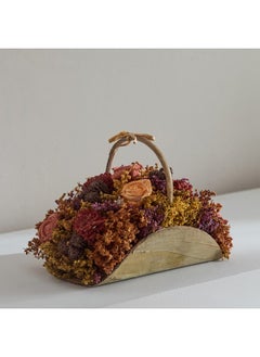Caven Mix Shola Arrangement in Half Moon Basket with Handle 21 x 12 x 14.5 cm