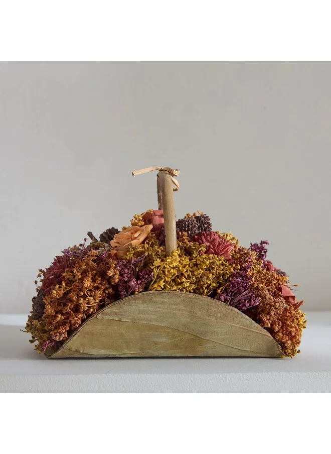 Home Box Caven Mix Shola Arrangement in Half Moon Basket with Handle 21 x 12 x 14.5 cm