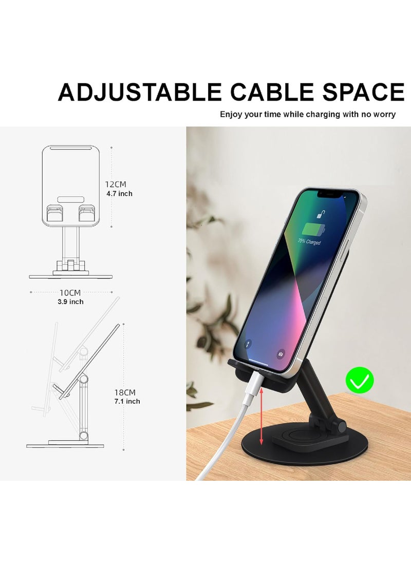 Rock Pow - Portable Cell Phone Stand Desk 360 Degree Rotation Bed Phone Holder Height Adjustable Fully Foldable iPhone Stand for Desk Compatible with 15 14 13 12 11 XR X 8 7 6 Plus SE Smartphone - Image 1