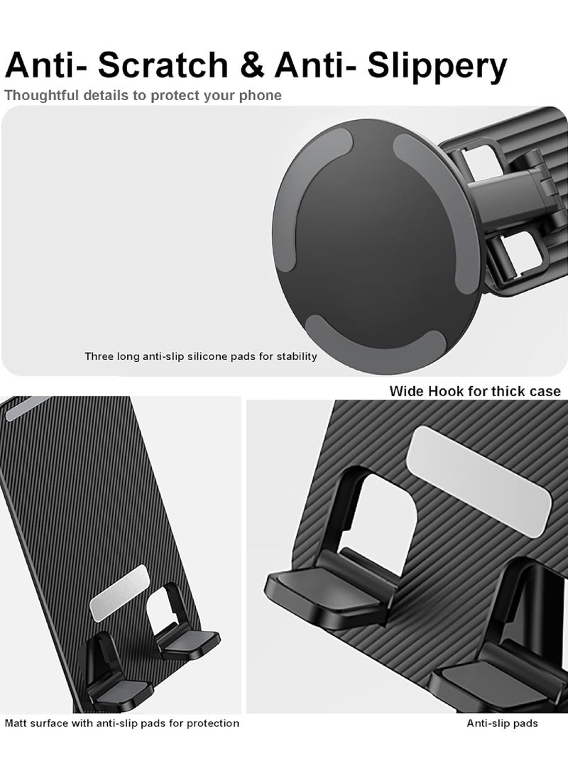 Rock Pow - Portable Cell Phone Stand Desk 360 Degree Rotation Bed Phone Holder Height Adjustable Fully Foldable iPhone Stand for Desk Compatible with 15 14 13 12 11 XR X 8 7 6 Plus SE Smartphone - Image 1