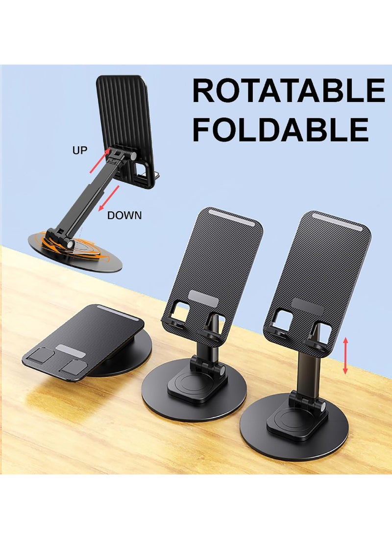 Rock Pow - Portable Cell Phone Stand Desk 360 Degree Rotation Bed Phone Holder Height Adjustable Fully Foldable iPhone Stand for Desk Compatible with 15 14 13 12 11 XR X 8 7 6 Plus SE Smartphone - Image 1