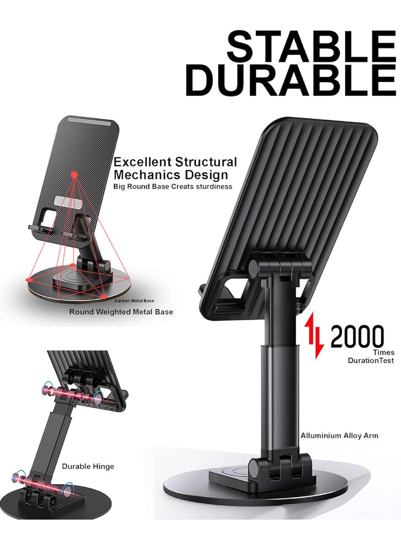 Rock Pow - Portable Cell Phone Stand Desk 360 Degree Rotation Bed Phone Holder Height Adjustable Fully Foldable iPhone Stand for Desk Compatible with 15 14 13 12 11 XR X 8 7 6 Plus SE Smartphone - Image 1