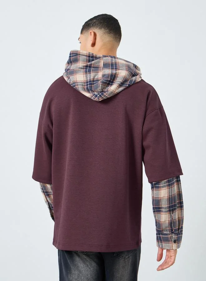 Take Two Maroon Men Maroon Checked Panel Slogan Hoodie for Men | Best Price UAE