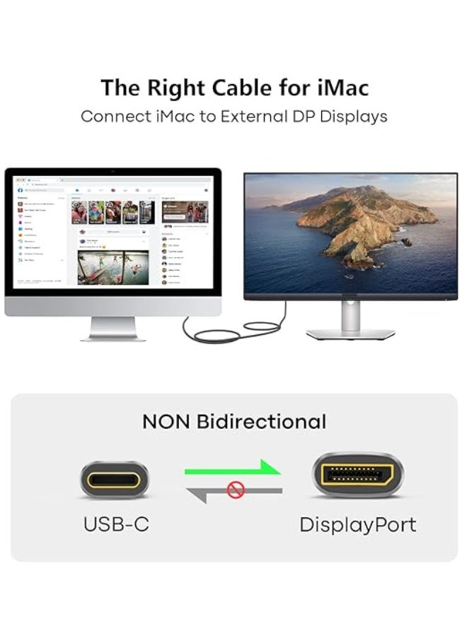 8K USB-C to DisplayPort 1.4 Cable – Type-C to DP Cord (8K@60Hz, 4K@144Hz, 5K@60Hz, 2K@240Hz), Thunderbolt 4/3 Compatible for MacBook Pro, iPad, iMac, XPS, Mac Mini – 10Ft - Image 3