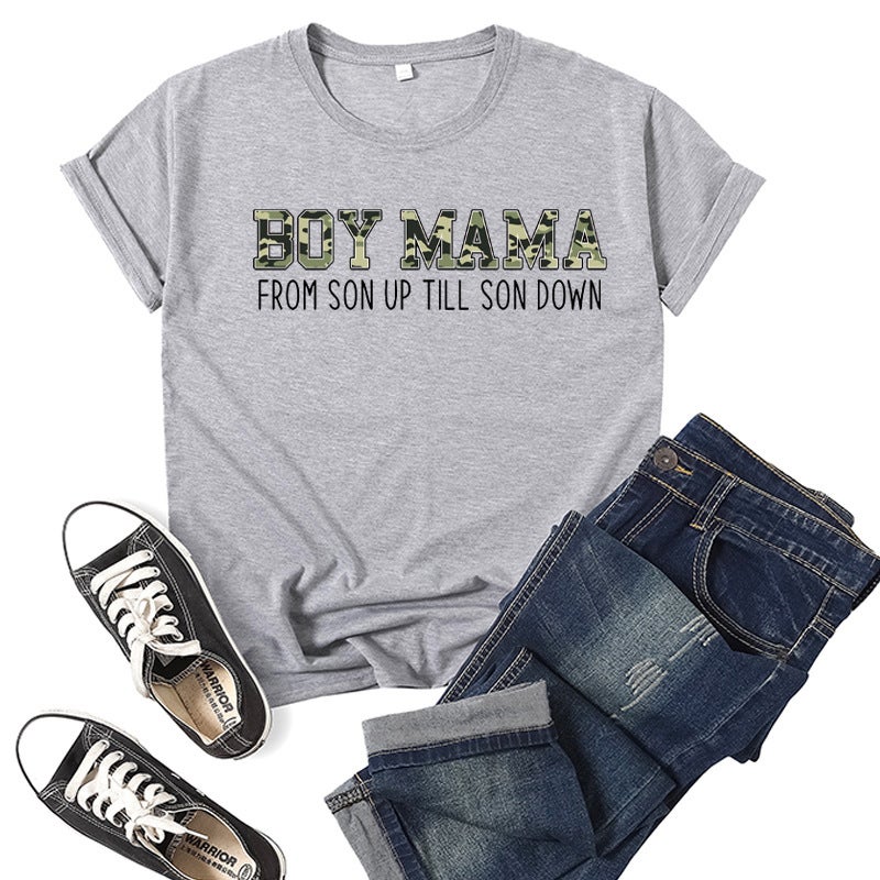 Boys mother Boy Mama printed short sleeve T-shirt European and American mens and womens jacket summer loose wholesale foreign trade cross-border Grey