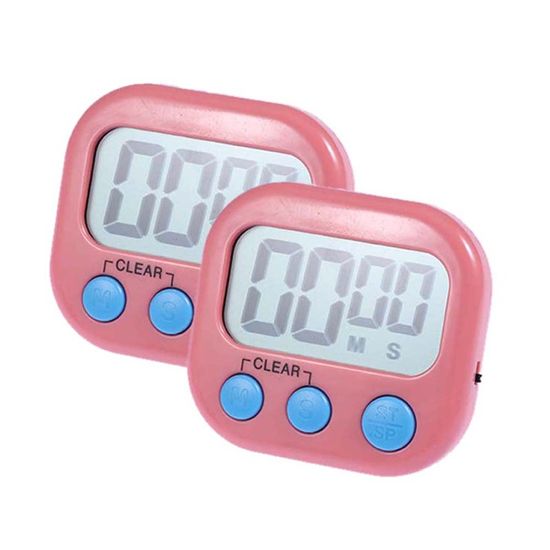 2pcs LCD Screen Digital Kitchen Cooking Timer Count Down Up Clock Loud Alarm Magnetic Ultra Thin Timing Device for Laboratory - No Battery (Pink) - Image 1