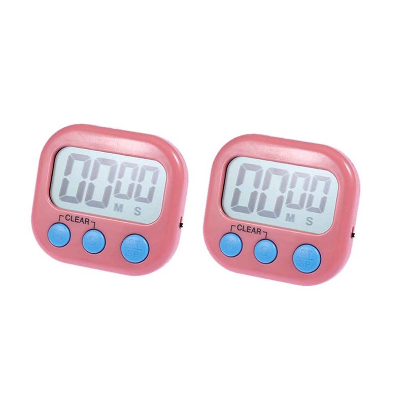 2pcs LCD Screen Digital Kitchen Cooking Timer Count Down Up Clock Loud Alarm Magnetic Ultra Thin Timing Device for Laboratory - No Battery (Pink) - Image 5