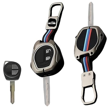 Cri8Hub Metal Silicon Key Cover Compatible with Maruti Suzuki S-Presso,Swift,SX4,DZire,Ignis,Alto,Vitara Brezza,Celerio,Ertiga,Ciaz,SCross,Baleno,Ritz 2 Button Key Visible in Low-Ligh Conditions - Image 1