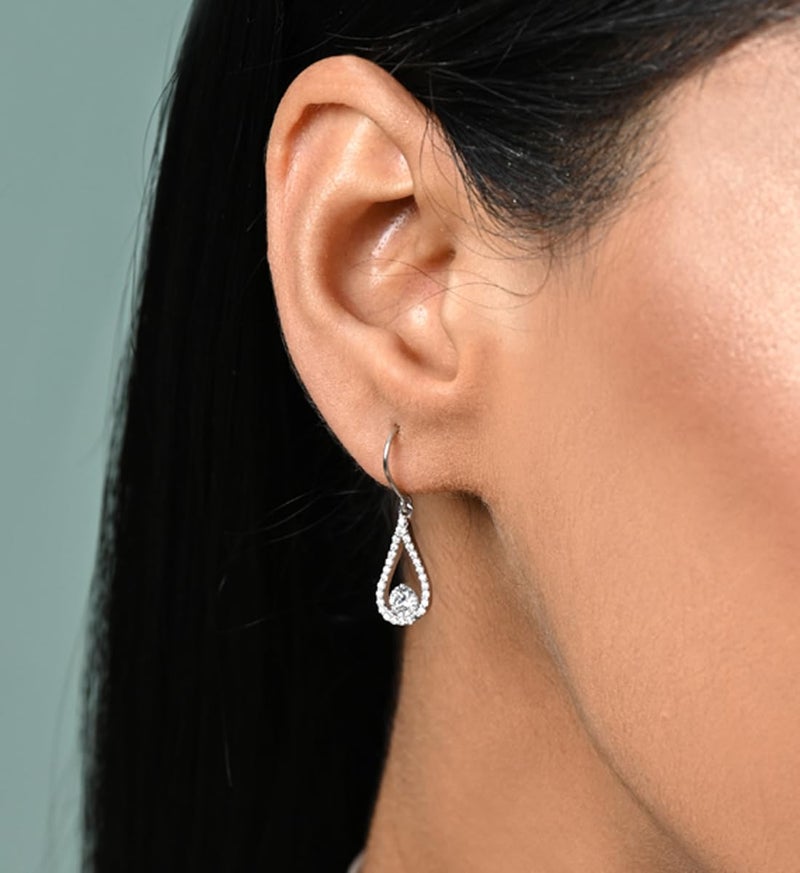 CLARA 925 Sterling Silver Teardrop Dangler Earrings | Platinum Plated, Swiss Zirconia | Gift for Women and Girls - Image 4