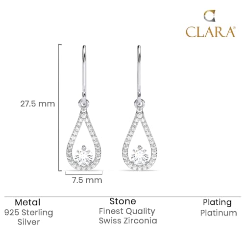CLARA 925 Sterling Silver Teardrop Dangler Earrings | Platinum Plated, Swiss Zirconia | Gift for Women and Girls - Image 5