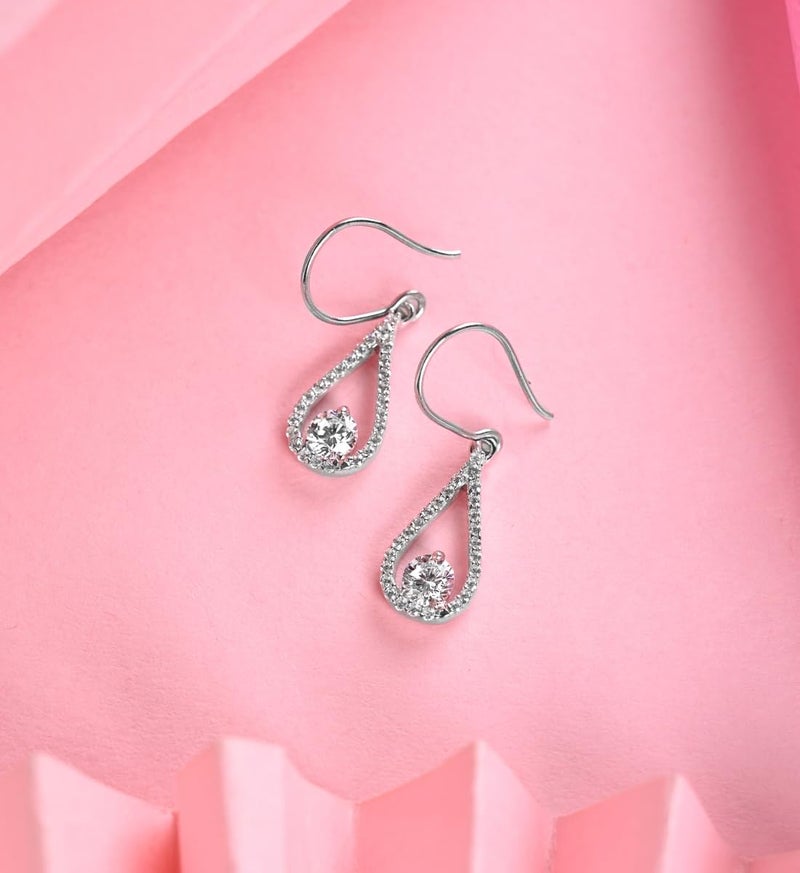 CLARA 925 Sterling Silver Teardrop Dangler Earrings | Platinum Plated, Swiss Zirconia | Gift for Women and Girls - Image 2