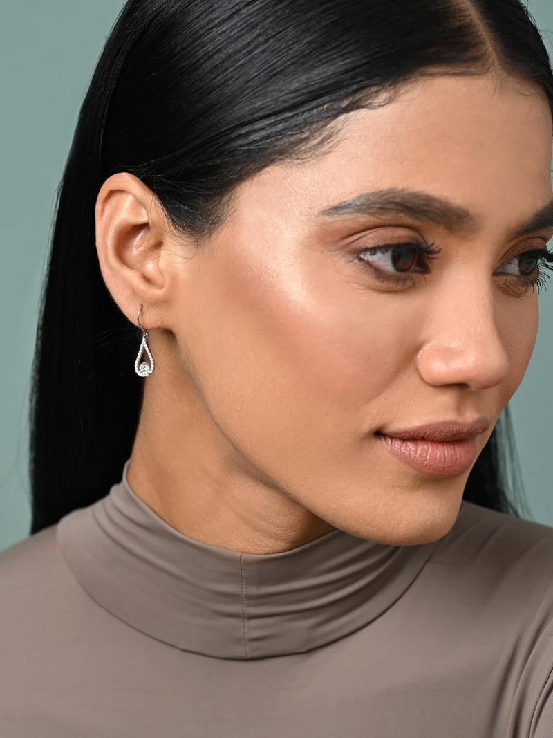 CLARA 925 Sterling Silver Teardrop Dangler Earrings | Platinum Plated, Swiss Zirconia | Gift for Women and Girls - Image 3