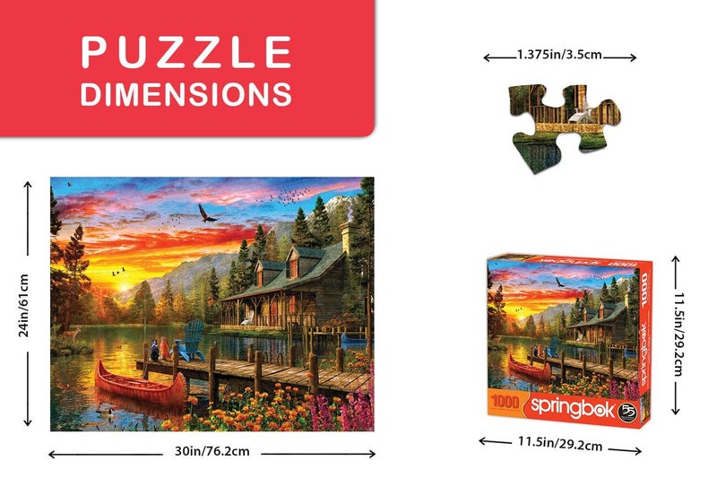 Springbok's 1000 Piece Jigsaw Puzzle Cabin Evening Sunset - Made in USA - Image 3
