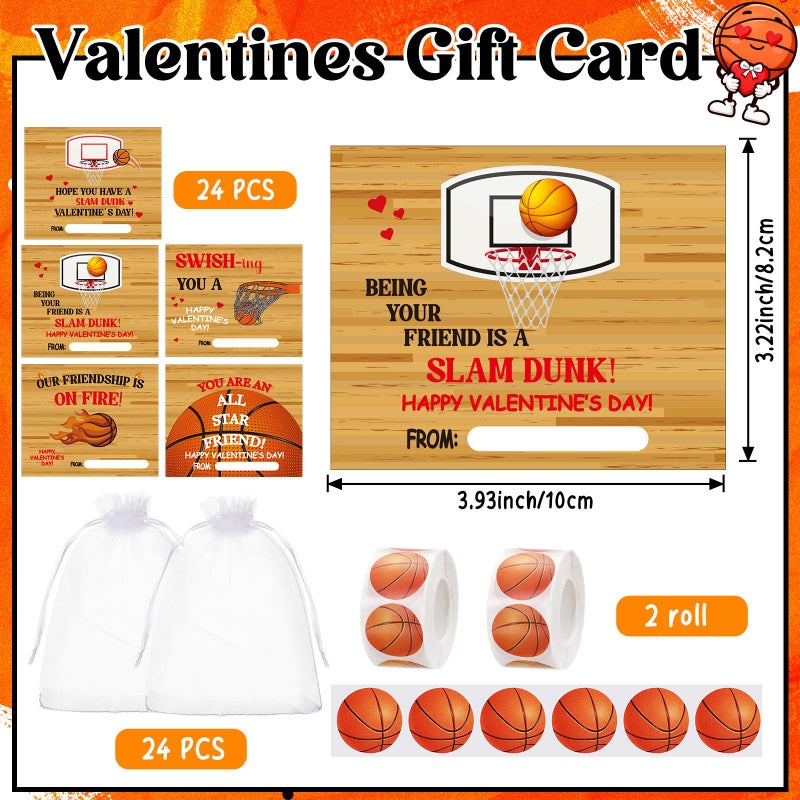 Chivertion 24 Set Basketball Valentines Gifts Include Basketball Valentines Cards Pens Sports Silicone Bracelet Stickers Exchange Gift Bulk Basketballs Party Favors for Valentine Goodie Bags Stuffers - Image 3