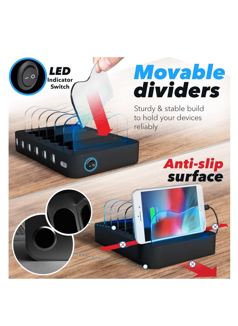 USB charging stand - 6 Port - fast charging station for multiple devices apple - Multi device charger Station - compatible with Apple iPad, iPhone and Android phones and tablets