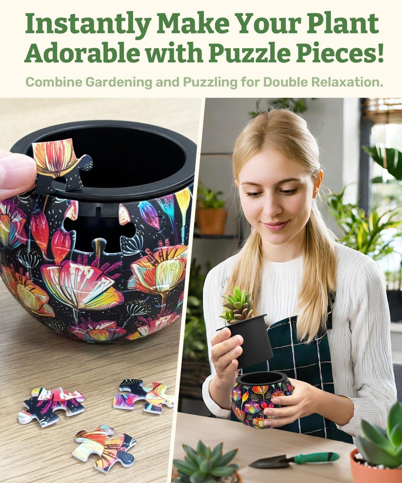 PieceRelax 3D Puzzle Planter 80 Pieces - Flower Pot - Colorful Poppies, Home Decor Flower Pots for Indoor Cactus, Succulents Pots [K1118] - Image 2