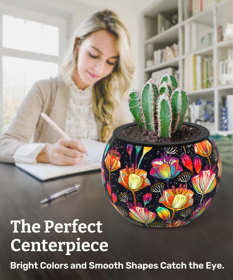 PieceRelax 3D Puzzle Planter 80 Pieces - Flower Pot - Colorful Poppies, Home Decor Flower Pots for Indoor Cactus, Succulents Pots [K1118] - Image 3