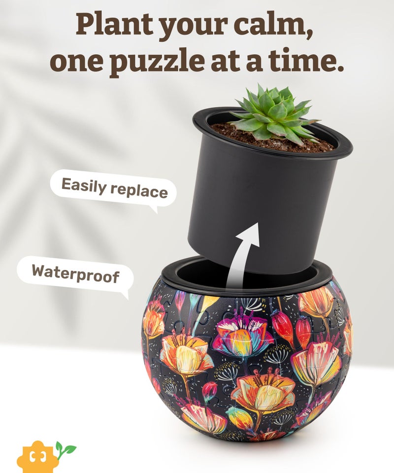 PieceRelax 3D Puzzle Planter 80 Pieces - Flower Pot - Colorful Poppies, Home Decor Flower Pots for Indoor Cactus, Succulents Pots [K1118] - Image 5
