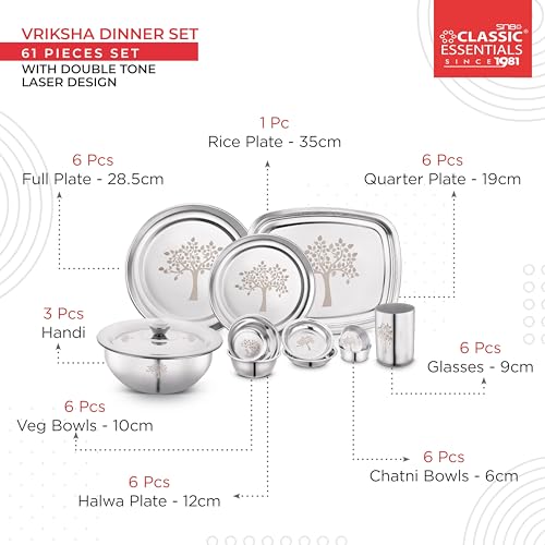 Classic Essentials Stainless Steel Dinner Set|Serves 2 People|Heavy Gauge|Kitchen Set|Permanent Laser-vriksha, Set of 10 - Image 4