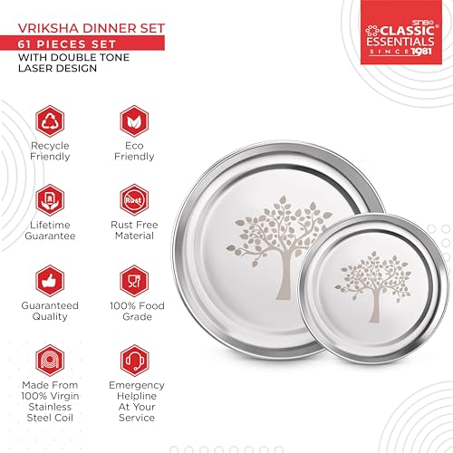 Classic Essentials Stainless Steel Dinner Set|Serves 2 People|Heavy Gauge|Kitchen Set|Permanent Laser-vriksha, Set of 10 - Image 3