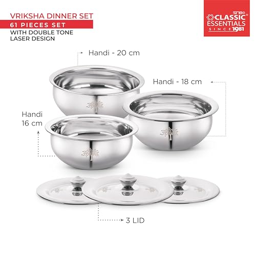 Classic Essentials Stainless Steel Dinner Set|Serves 2 People|Heavy Gauge|Kitchen Set|Permanent Laser-vriksha, Set of 10 - Image 5