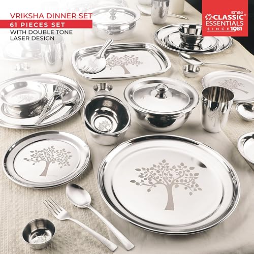 Classic Essentials Stainless Steel Dinner Set|Serves 2 People|Heavy Gauge|Kitchen Set|Permanent Laser-vriksha, Set of 10 - Image 2