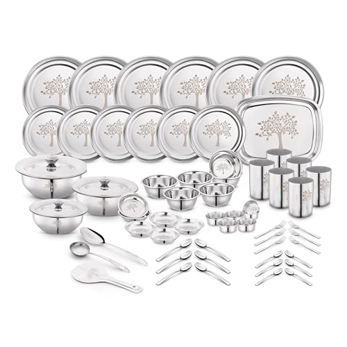Classic Essentials Stainless Steel Dinner Set|Serves 2 People|Heavy Gauge|Kitchen Set|Permanent Laser-vriksha, Set of 10 - Image 1