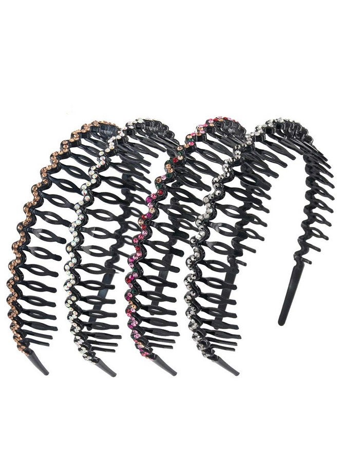 Yeshan Rhinestone And Crystal Headbands For Women With Teeth Comb Nonslip Hard Plastic Headbands In Wave Shapepack Of 4 - Image 1