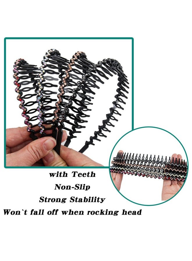 Yeshan Rhinestone And Crystal Headbands For Women With Teeth Comb Nonslip Hard Plastic Headbands In Wave Shapepack Of 4 - Image 3