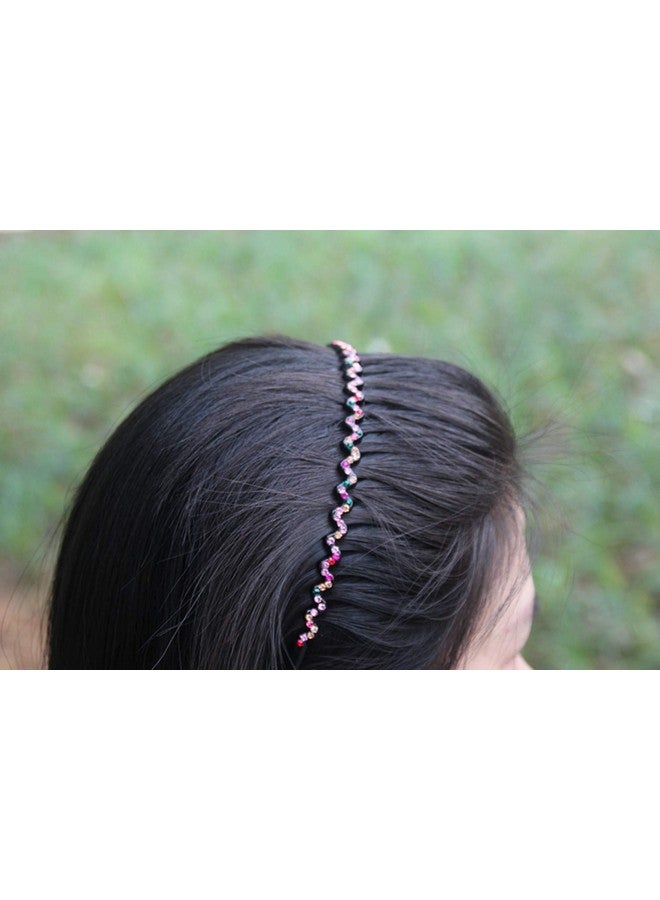 Yeshan Rhinestone And Crystal Headbands For Women With Teeth Comb Nonslip Hard Plastic Headbands In Wave Shapepack Of 4 - Image 4
