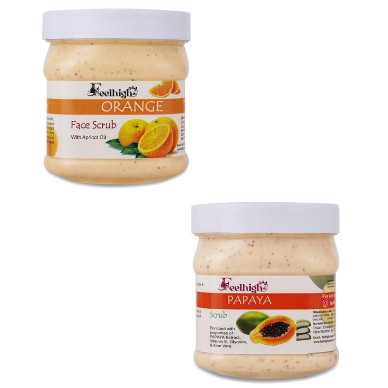 Feelhigh Orange Scrub enriched with Apricot oil500ml  Papaya Scrub enriched with papaya  Aloevera gel extract 500ml - Image 1