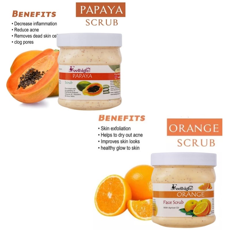 Feelhigh Orange Scrub enriched with Apricot oil500ml  Papaya Scrub enriched with papaya  Aloevera gel extract 500ml - Image 2