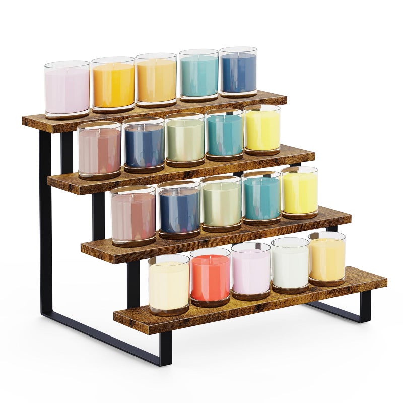 ELITEROO Wooden Display Riser Stand, Tiered Perfume and Cologne Organizer Stand, 4 Tier Spice Rack Organizer, Tabletop Display Shelf for Retail Vendor Events Craft Show Tumbler Candles, Straight - Image 1