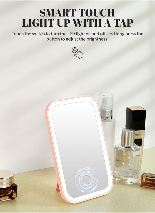 Generic 28 LED Makeup Mirror Folding Mirror Desktop Makeup Mirror 4k Hd 3 Colors Light Modes Usb Rechargeable Cosmetic Mirror Tools Touch Screen For Travel Home Office Car  - Image 3