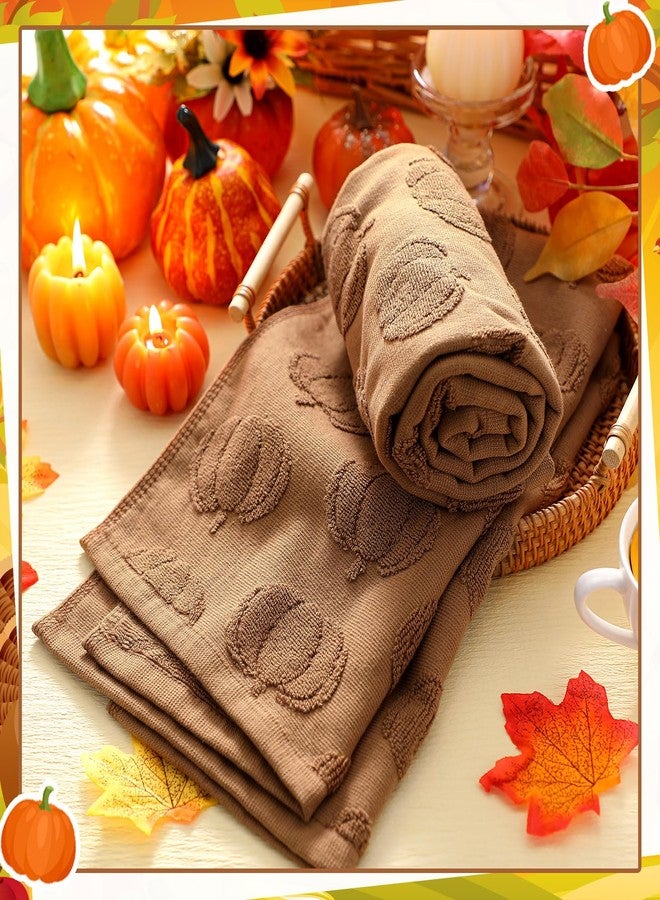 Mindsoft 2 Pcs 3D Brown Pumpkin Jacquard Fall Hand Towels for Bathroom Pumpkin Towels Thanksgiving 100% Cotton Soft Absorbent Decorative Weave Bathroom Decor Gift, 13.7 x 29.5 Inch - Image 2
