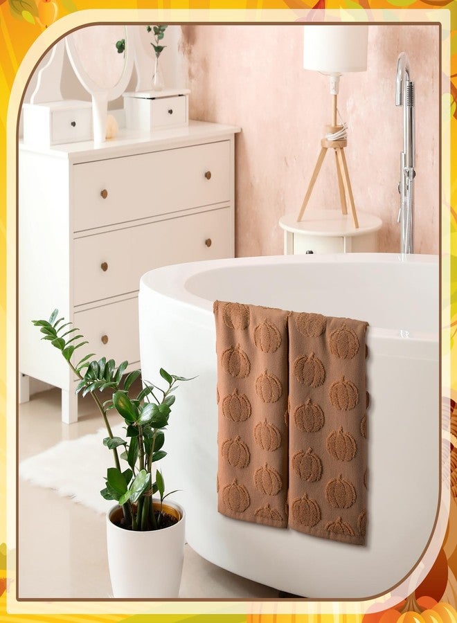 Mindsoft 2 Pcs 3D Brown Pumpkin Jacquard Fall Hand Towels for Bathroom Pumpkin Towels Thanksgiving 100% Cotton Soft Absorbent Decorative Weave Bathroom Decor Gift, 13.7 x 29.5 Inch - Image 5