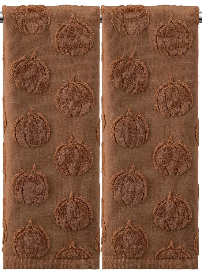 Mindsoft 2 Pcs 3D Brown Pumpkin Jacquard Fall Hand Towels for Bathroom Pumpkin Towels Thanksgiving 100% Cotton Soft Absorbent Decorative Weave Bathroom Decor Gift, 13.7 x 29.5 Inch - Image 1
