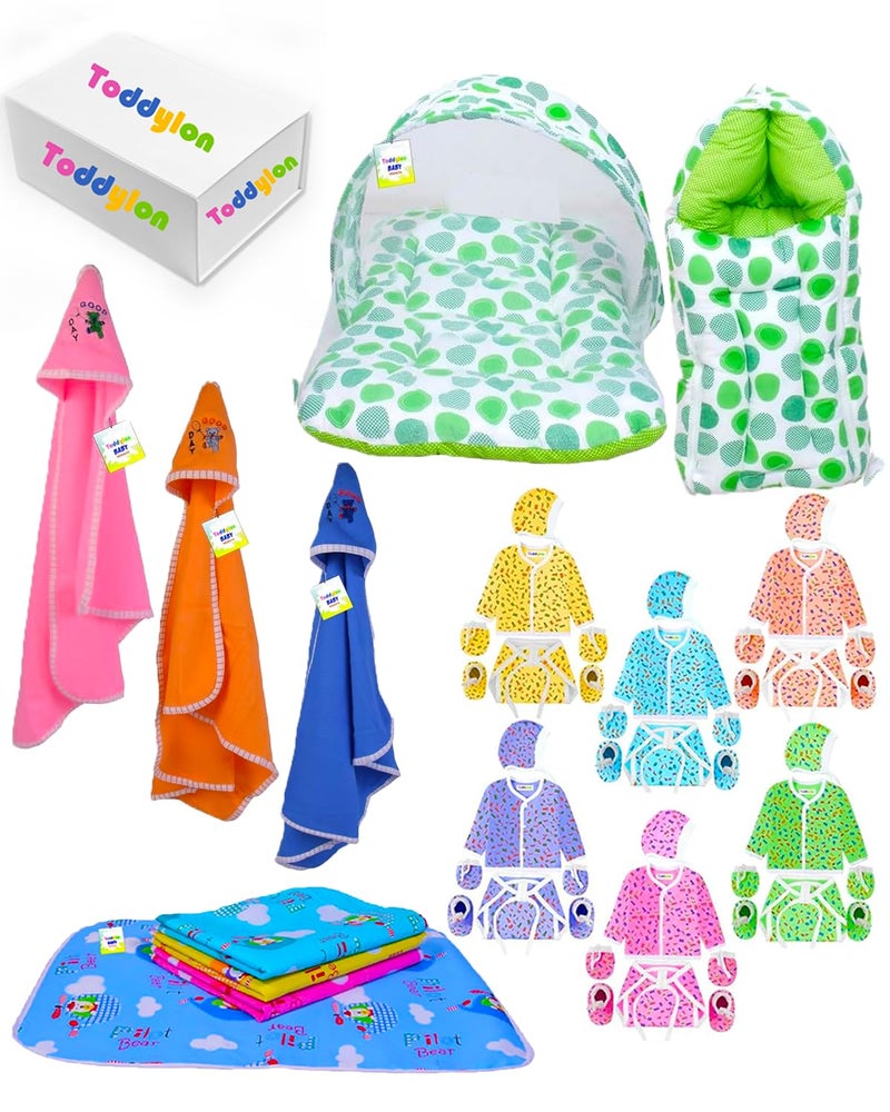 Toddylon 33 in 1 Baby Products All New Born Complete Daily Items | Gift Packs | Combos | Essentials Items | Hospital Kit | Baby Bed | Clothing Set (Multicolor, 0-6 Months) - Image 1