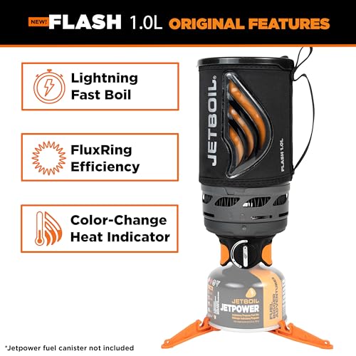 Jetboil Flash 1.0L Portable Fast Boil Stove for Camping and Backpacking with 1-Step Auto Ignition, New for 2025, Propane/Isobutane Burner with Cooking Cup, Carbon - Image 4