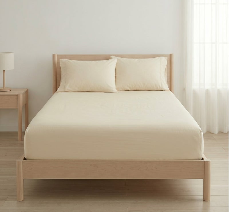 Comfy Creamy Beige Fitted Bed Linen Set (3 Pieces) - 120 cm - Image 1
