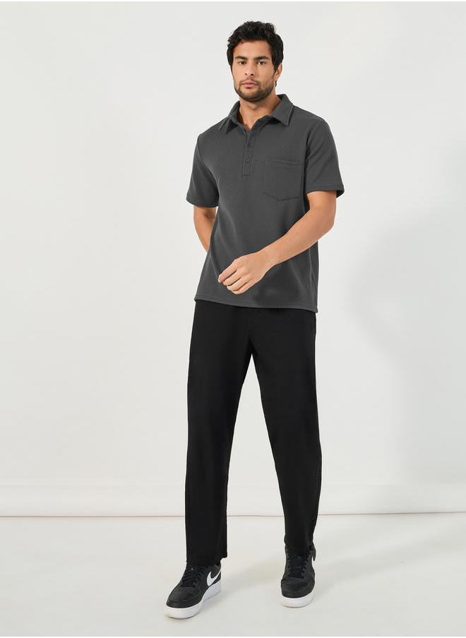 Styli - Premium Chevron Textured Knit Half Placket Relaxed Polo - Image 1