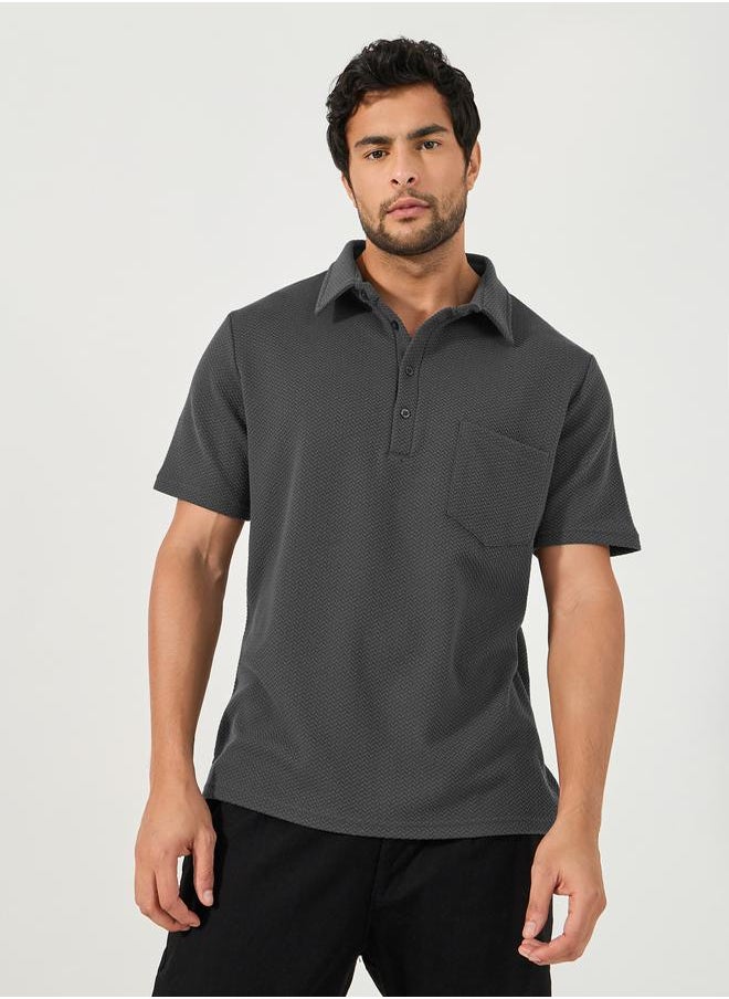 Styli - Premium Chevron Textured Knit Half Placket Relaxed Polo - Image 1